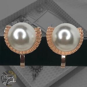 Rose Gold Clam Shell and Pearl Clip-On Stud Earrings